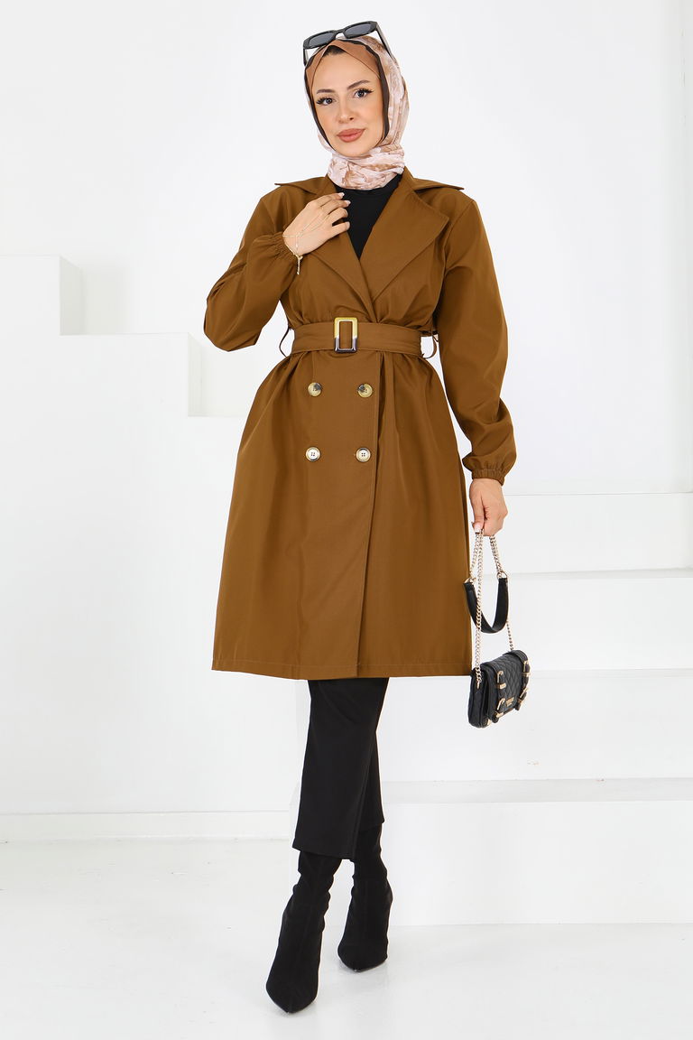 Düğmeli Kuşaklı Miranda Trençkot - 27614 - TOFİSA