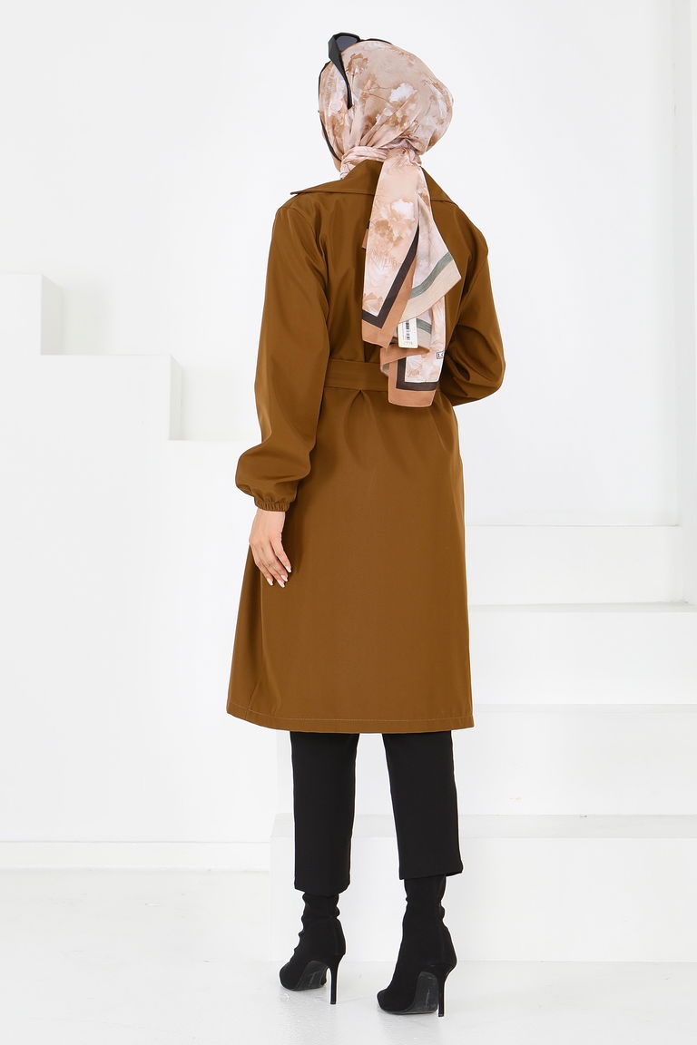 Düğmeli Kuşaklı Miranda Trençkot - 27614 - TOFİSA