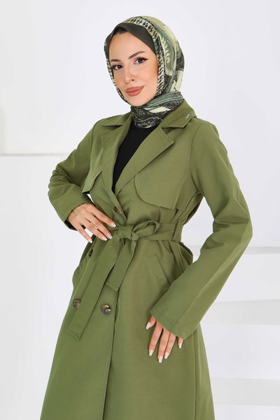 Düğmeli Kuşaklı Miranda Trençkot - 27605 