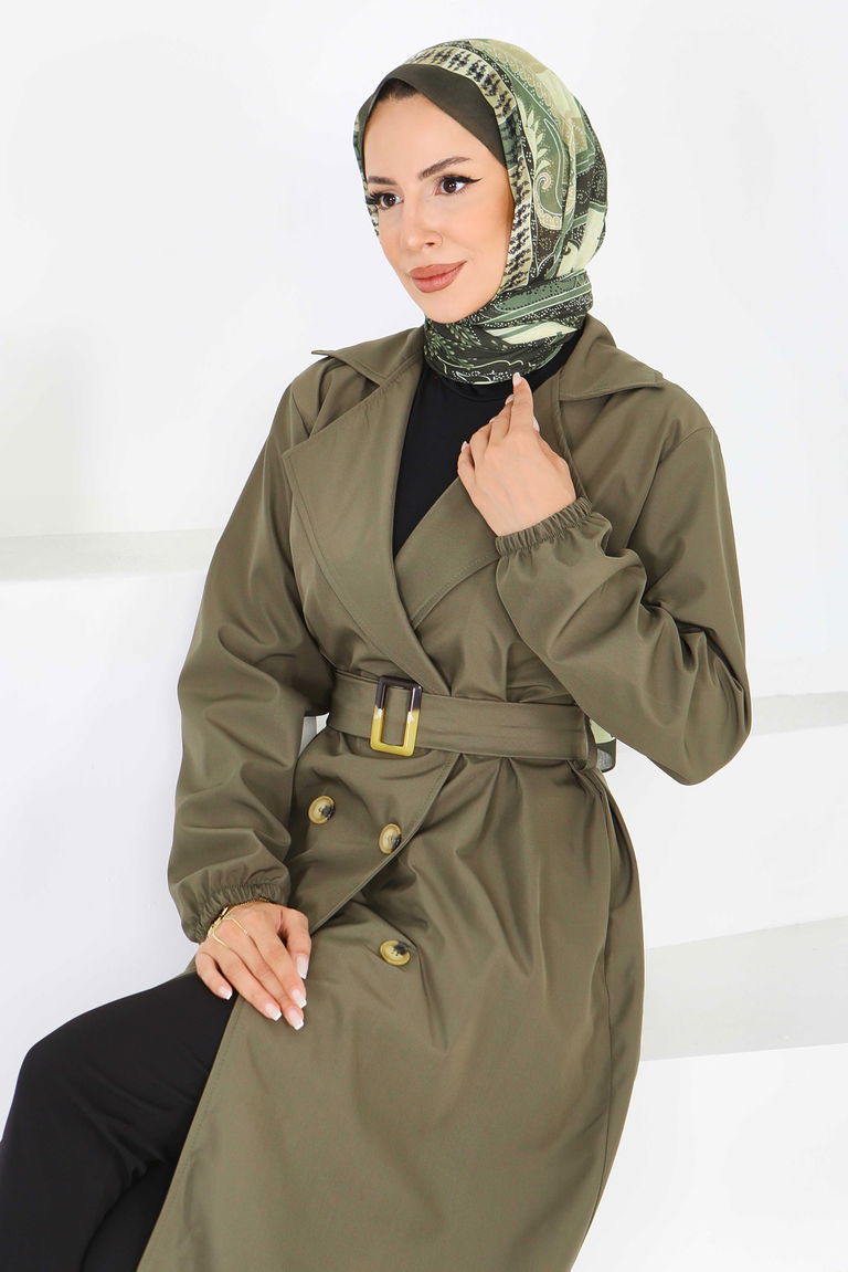 Düğmeli Kuşaklı Miranda Trençkot - 27614 - TOFİSA