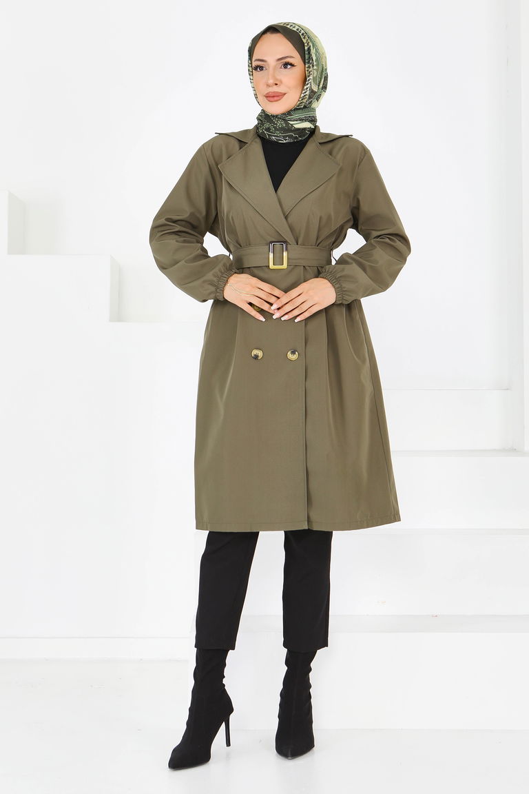 Düğmeli Kuşaklı Miranda Trençkot - 27614 - TOFİSA