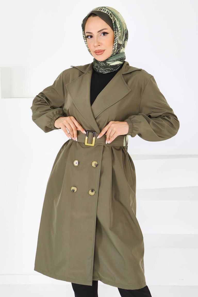 Düğmeli Kuşaklı Miranda Trençkot - 27614 - TOFİSA