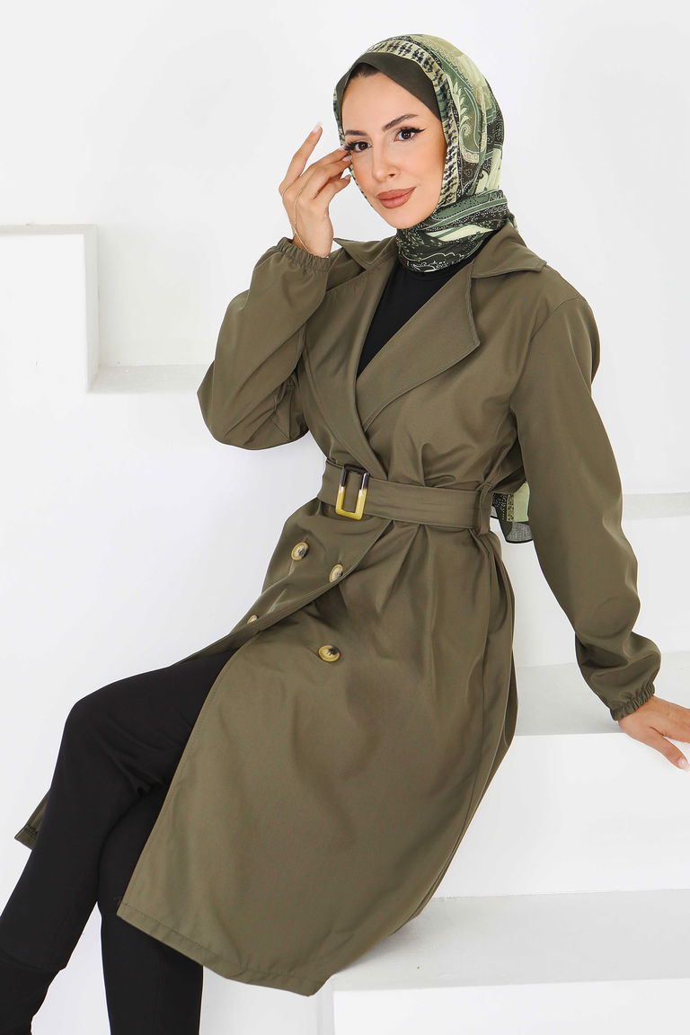 Düğmeli Kuşaklı Miranda Trençkot - 27614 - TOFİSA
