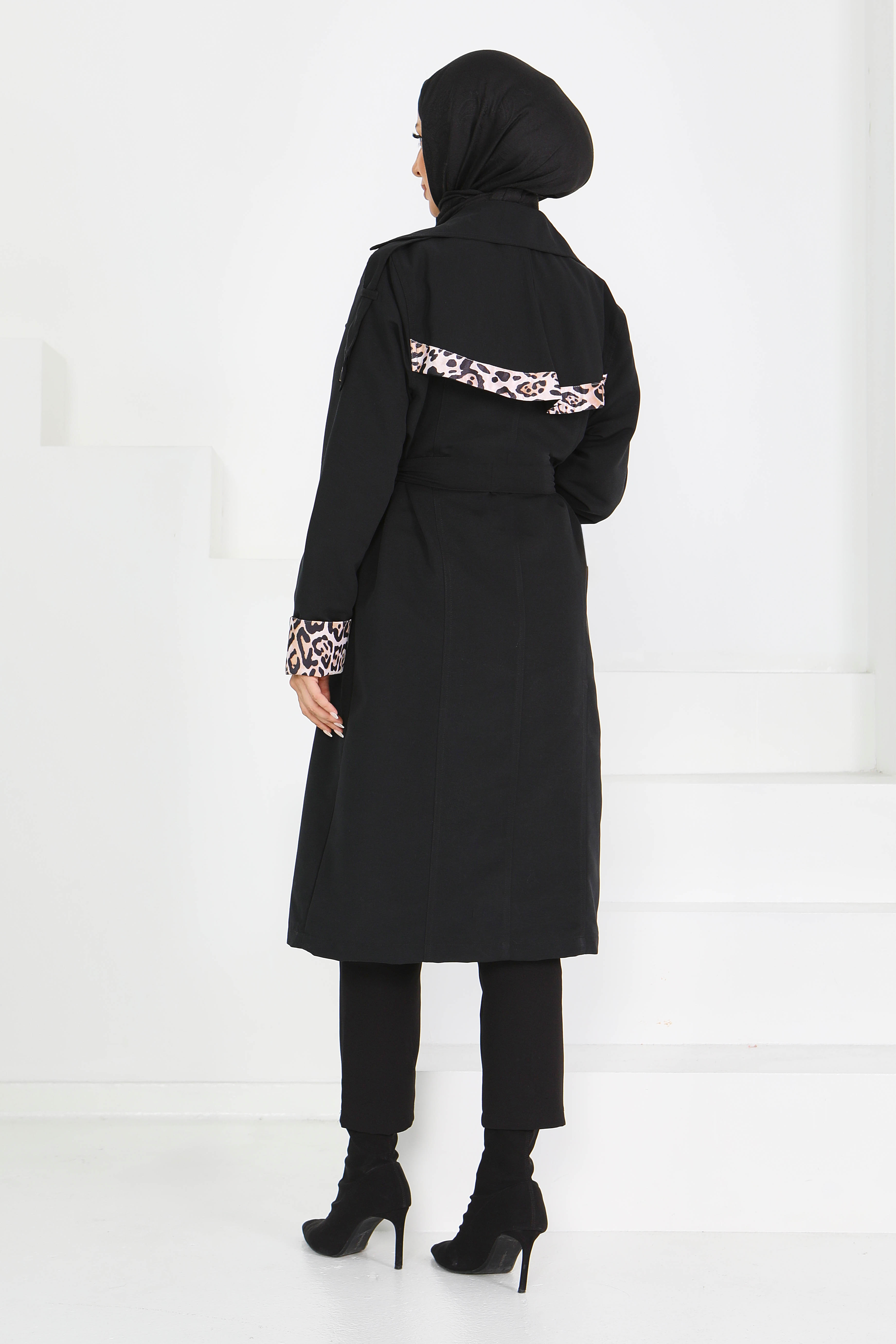 Düğmeli Leopar Detaylı Trençkot - 27602 - 6