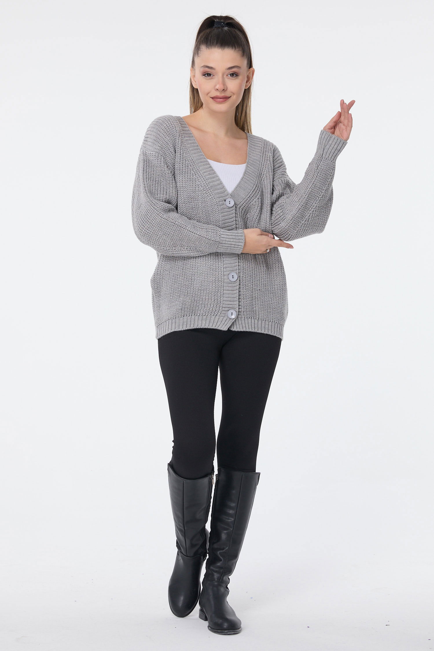 Düğmeli Mini Triko Hırka - 27626 - 1