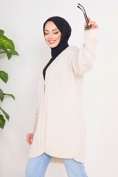 Düğmeli Örgülü Triko Hırka - 27664 