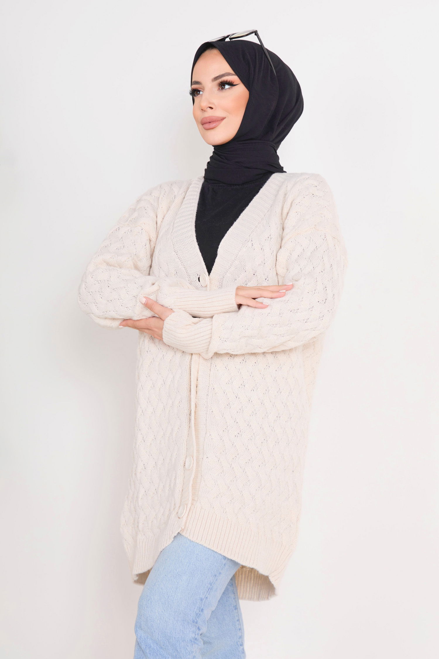 Düğmeli Örgülü Triko Hırka - 27664 - 3