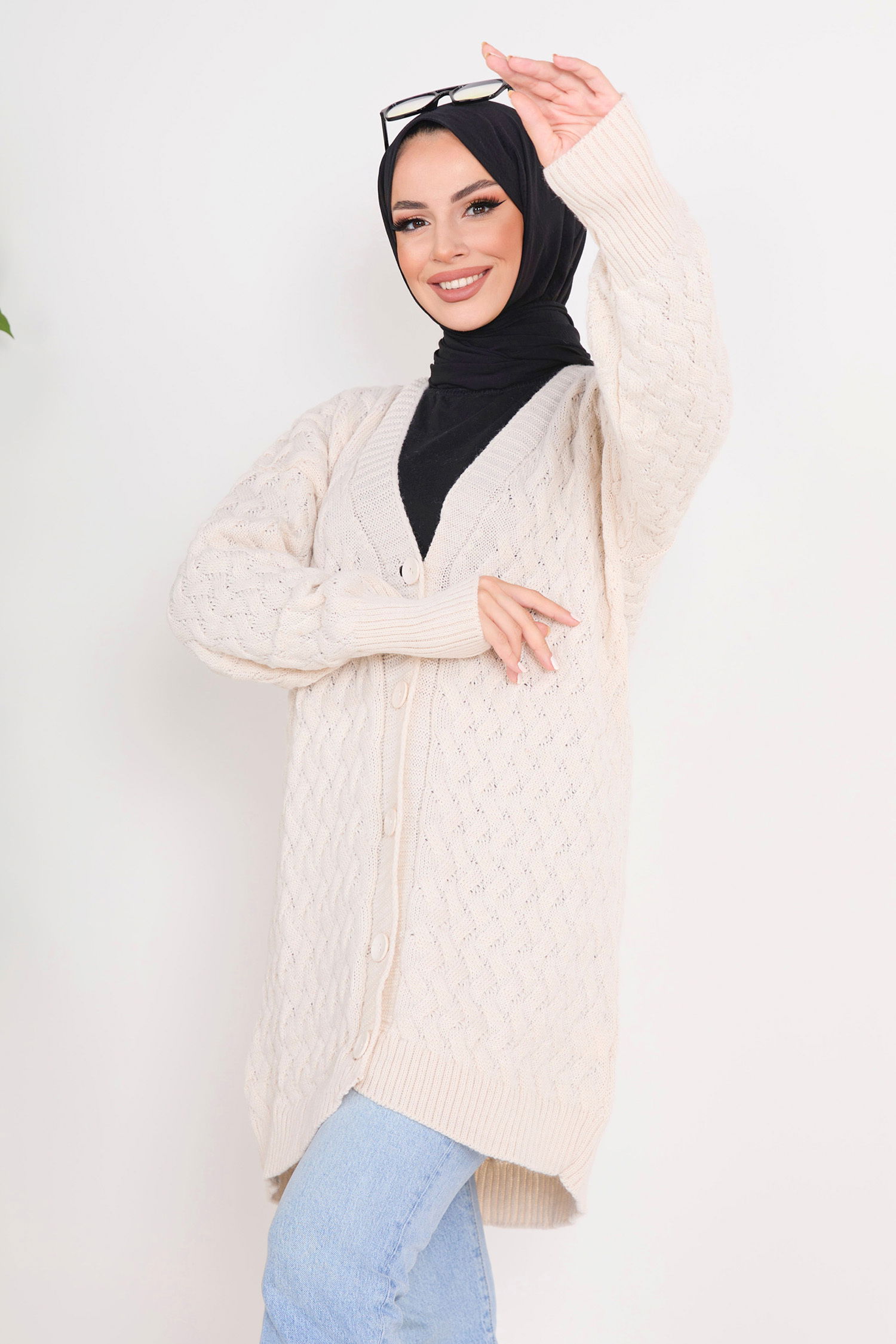 Düğmeli Örgülü Triko Hırka - 27664 - 4