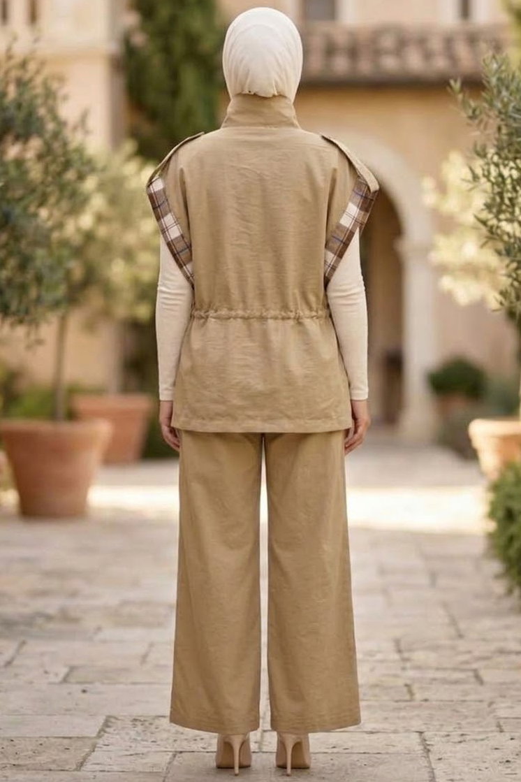Düğmeli Oversize Paraşüt Takım Vizon - 29026-VIZON - 3