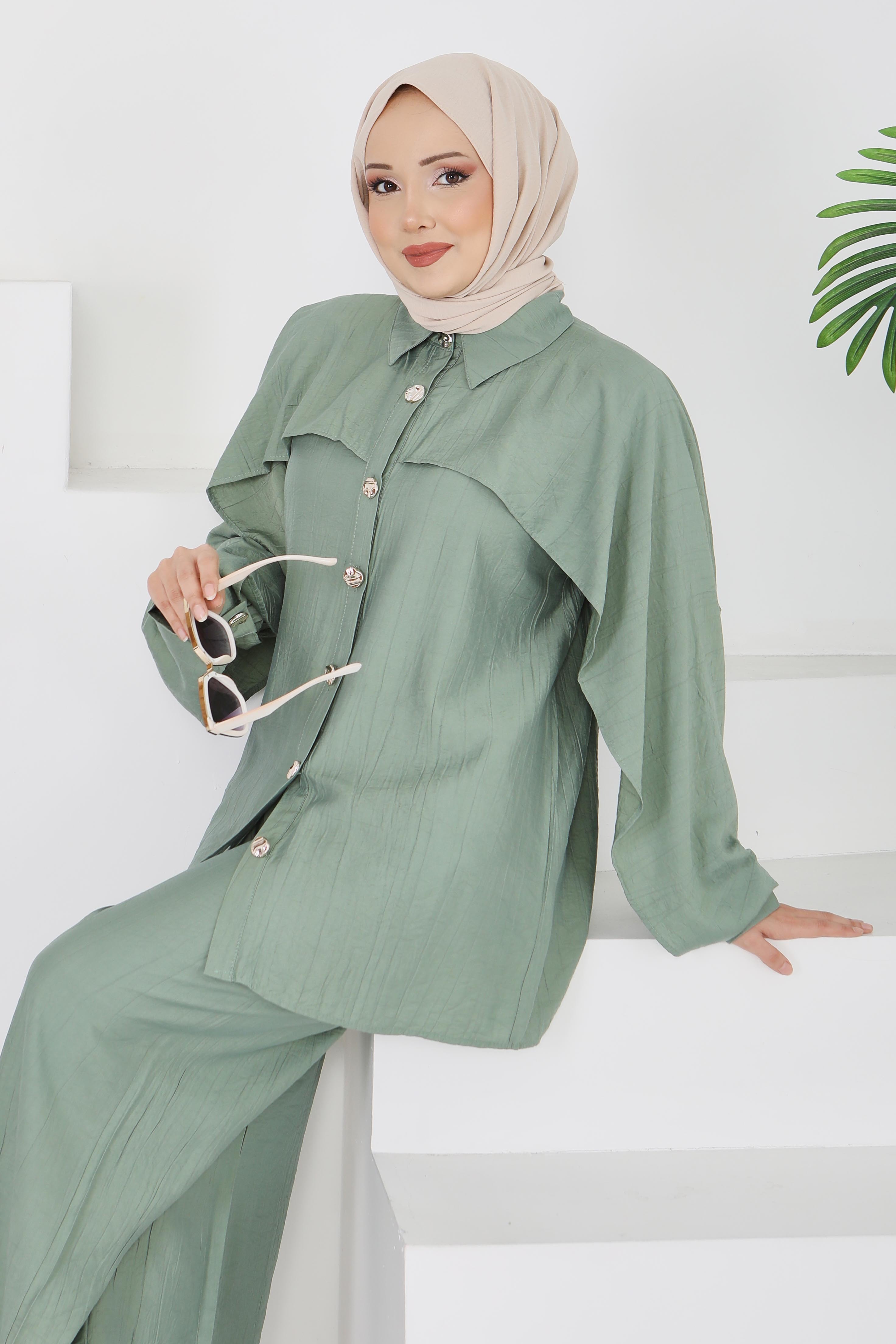 Düğmeli Pelerinli İkili Takım - 28216-CAGLA - 1