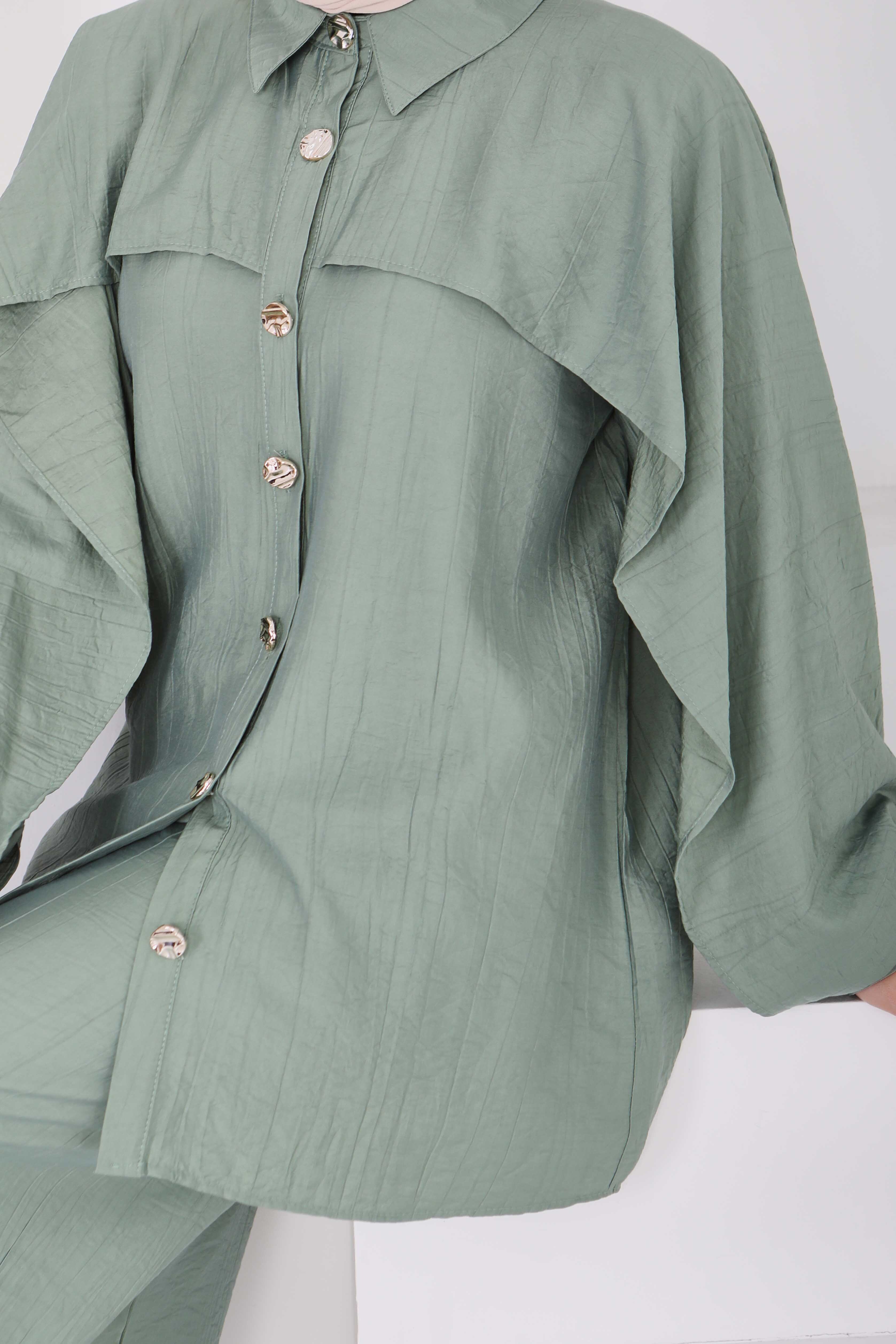 Düğmeli Pelerinli İkili Takım - 28216-CAGLA - 5