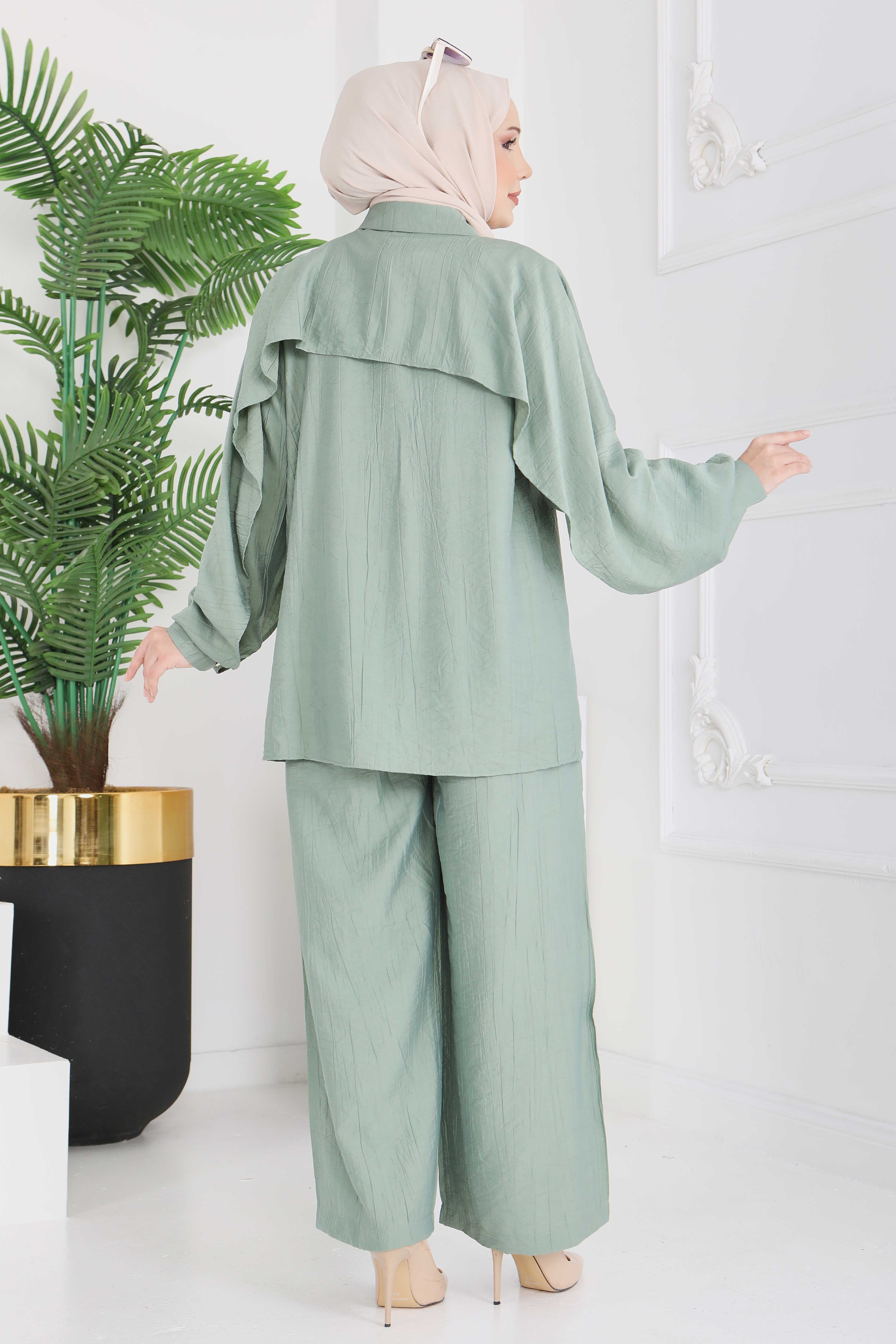 Düğmeli Pelerinli İkili Takım - 28216-CAGLA - 6