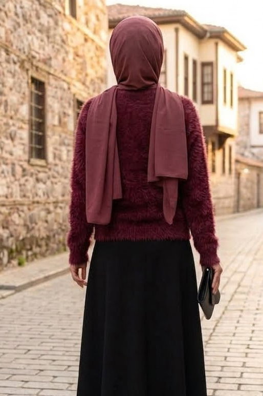 Düğmeli Sakalı Kısa Hırka Bordo - 28904-BORDO - 4