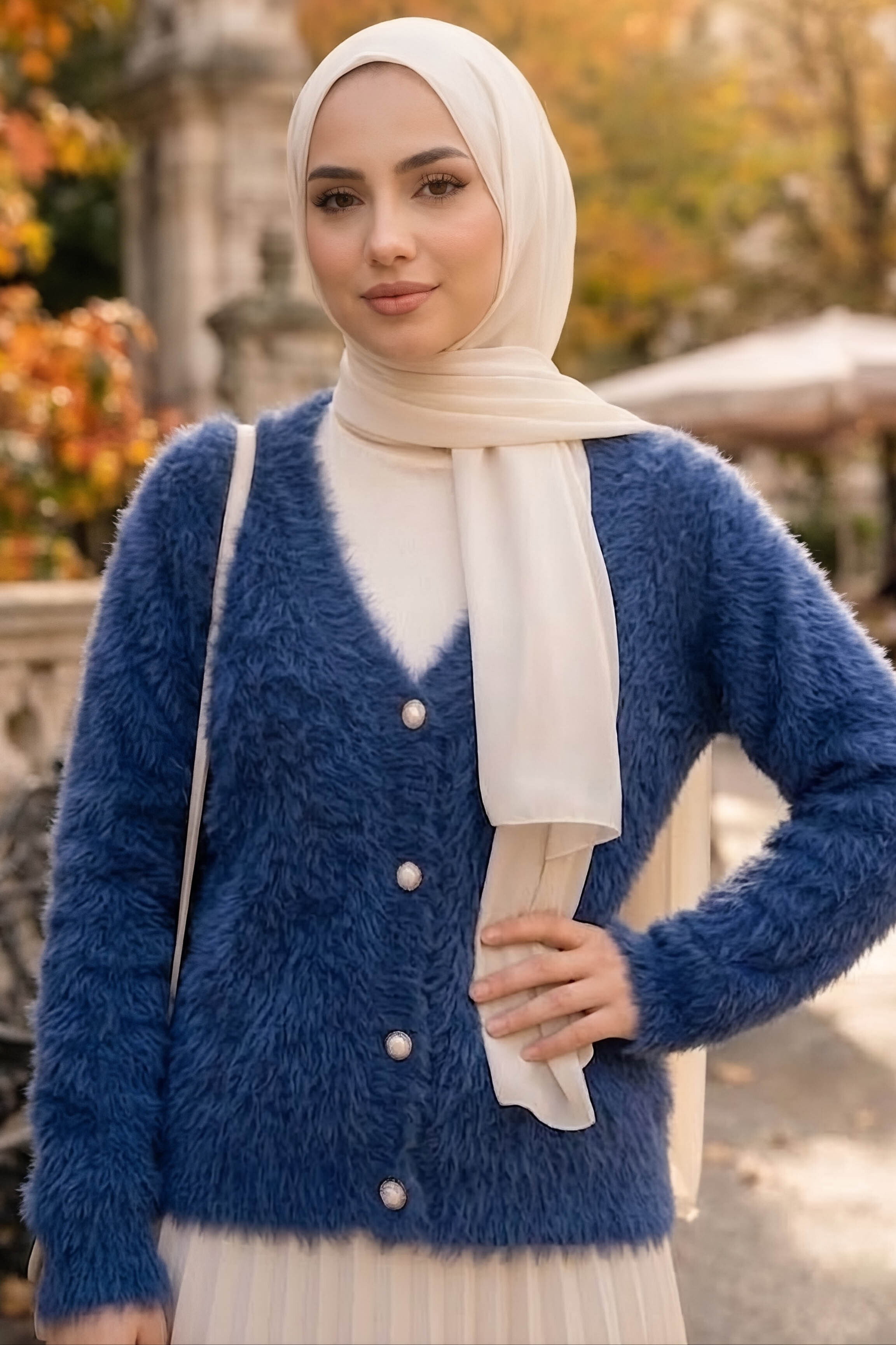 Düğmeli Sakalı Kısa Hırka Lacivert - 28904-LACIVERT - 1