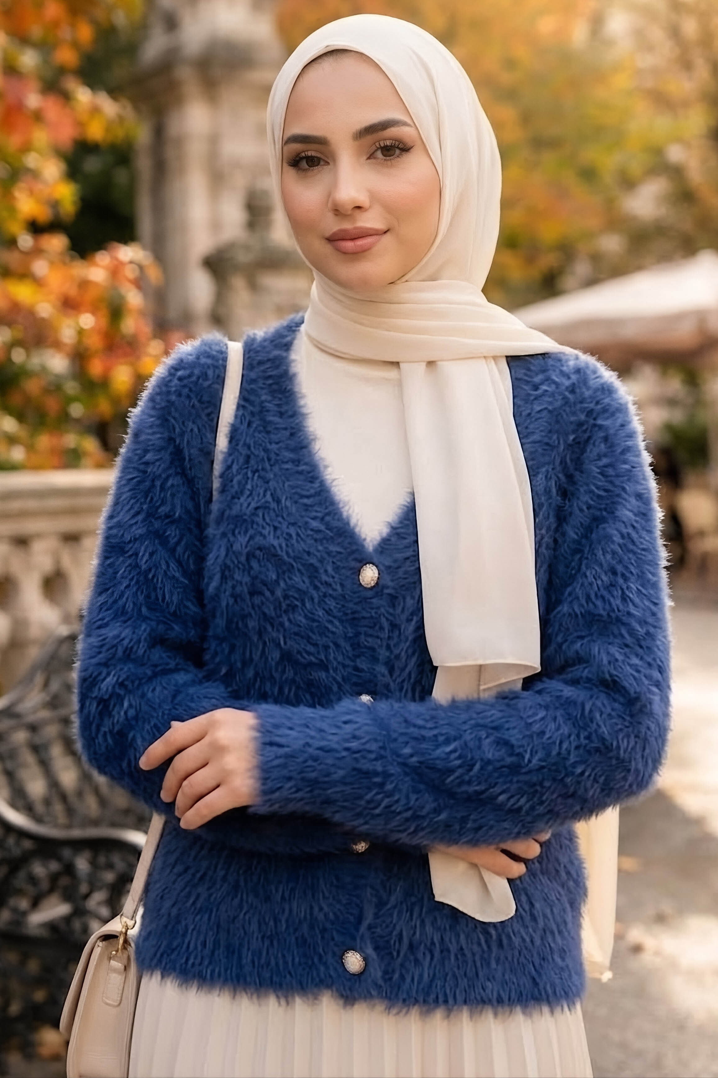 Düğmeli Sakalı Kısa Hırka Lacivert - 28904-LACIVERT - 3