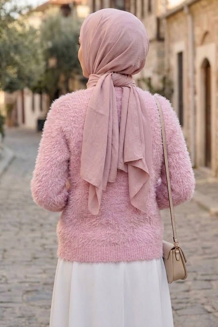 Düğmeli Sakalı Kısa Hırka Pembe - 28904-PEMBE - 3