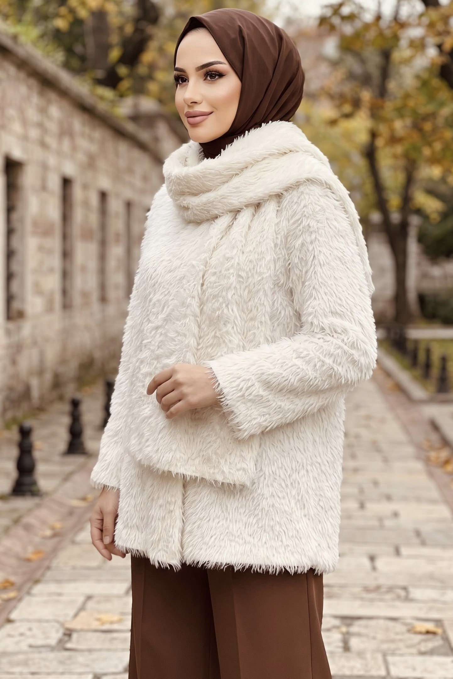 Düğmeli Şallı Ceket Ekru - 29294-EKRU - 2