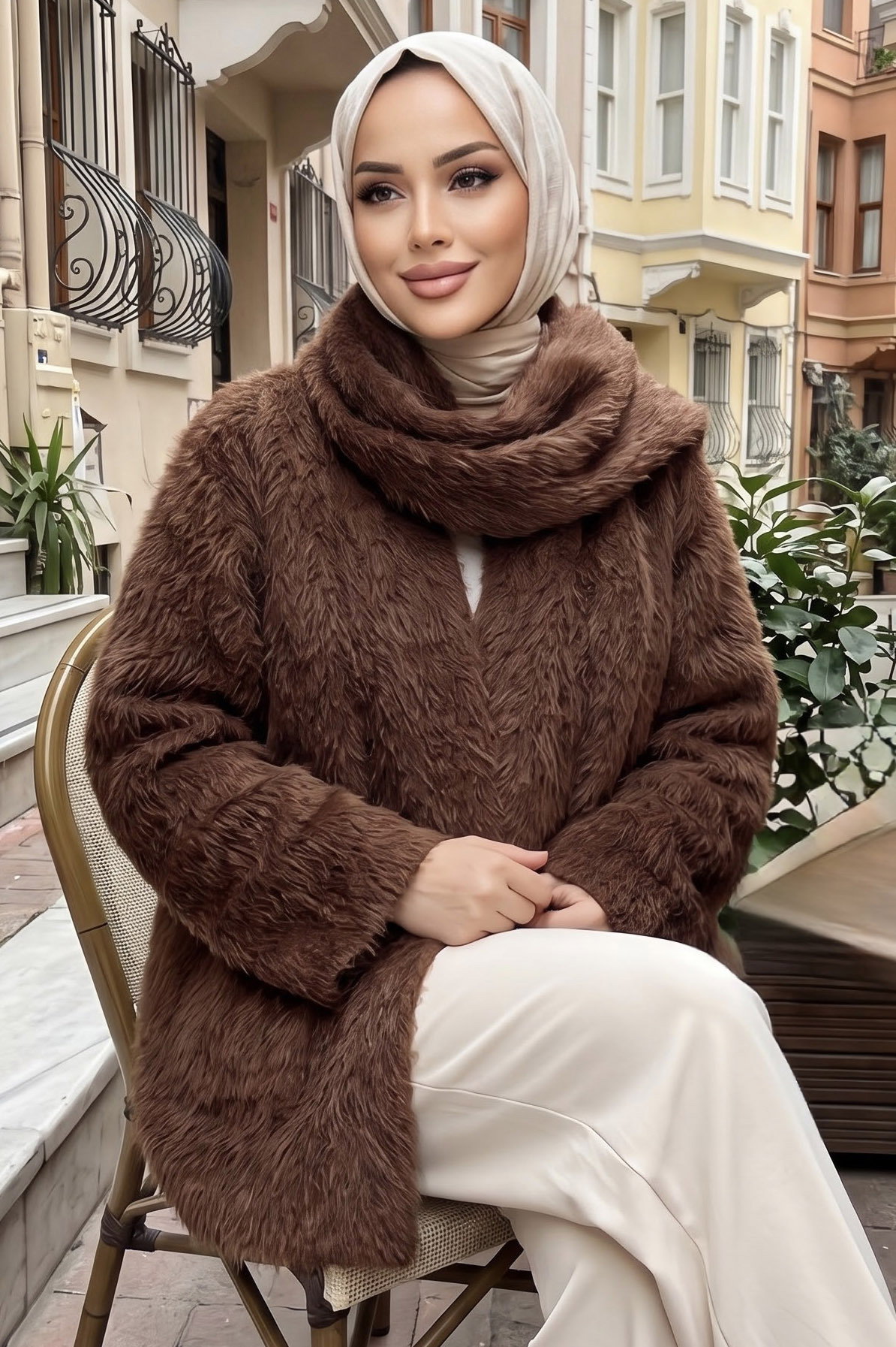 Düğmeli Şallı Ceket Kahve - 29294-KAHVE - 1