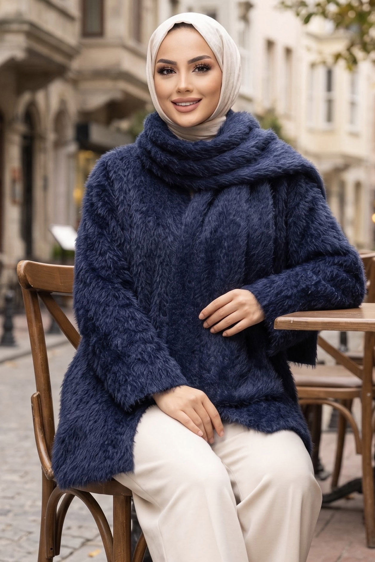 Düğmeli Şallı Ceket Lacivert - 29294-LACIVERT - 1