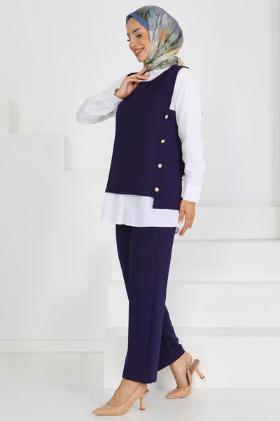 Düğmeli Süveter Pantolon Mira Takım - 27613 