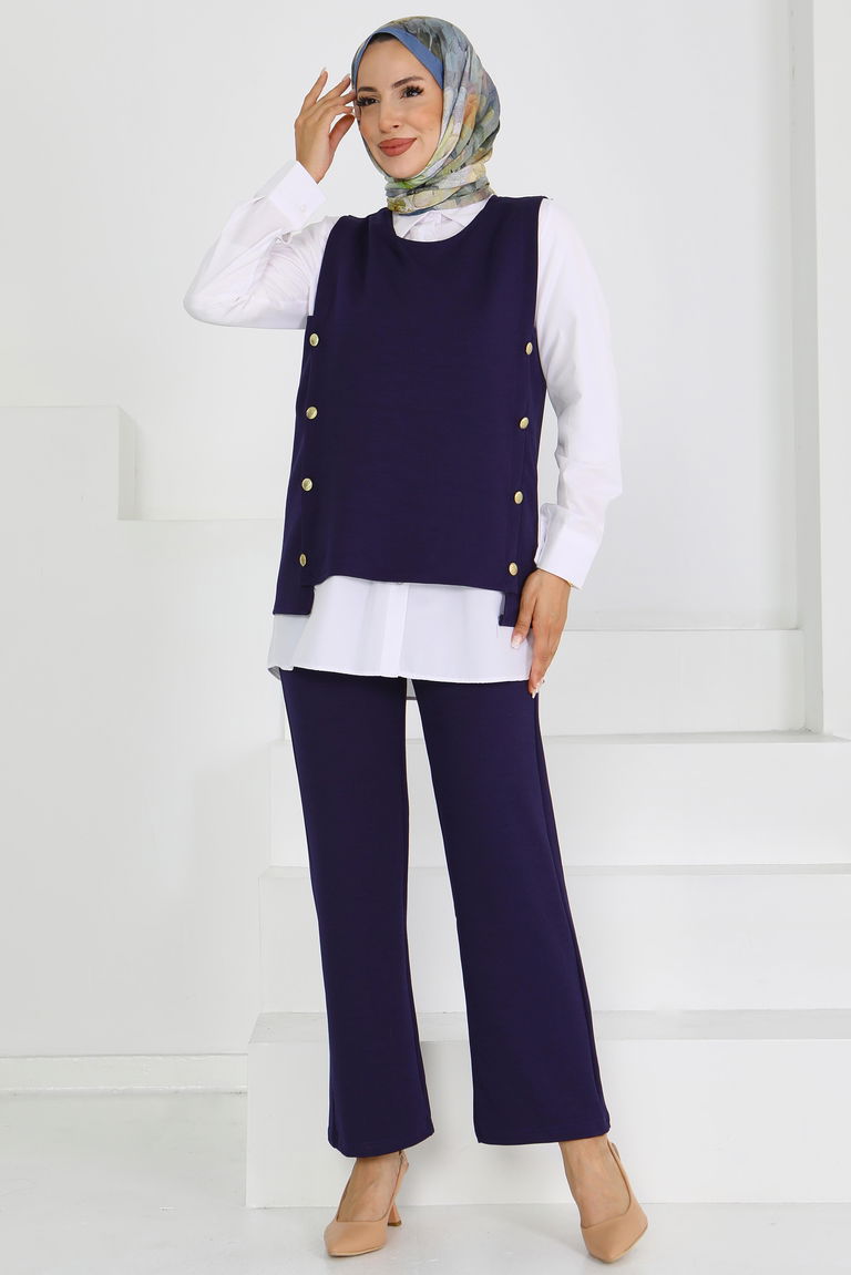 Düğmeli Süveter Pantolon Mira Takım - 27613 - TOFİSA