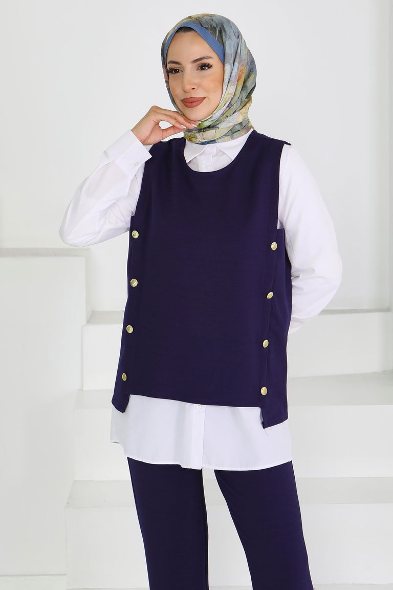 Düğmeli Süveter Pantolon Mira Takım - 27613 - TOFİSA