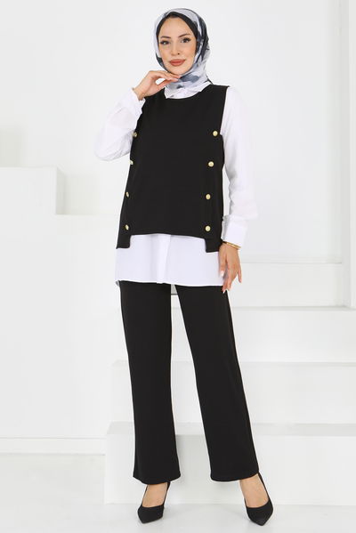 Düğmeli Süveter Pantolon Mira Takım - 27613 