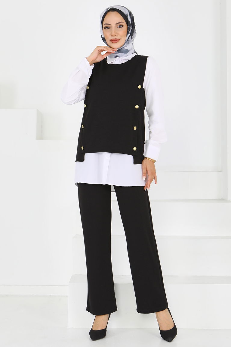 Düğmeli Süveter Pantolon Mira Takım - 27613 - TOFİSA