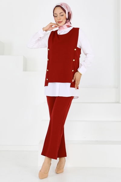 Düğmeli Süveter Pantolon Mira Takım - 27613 