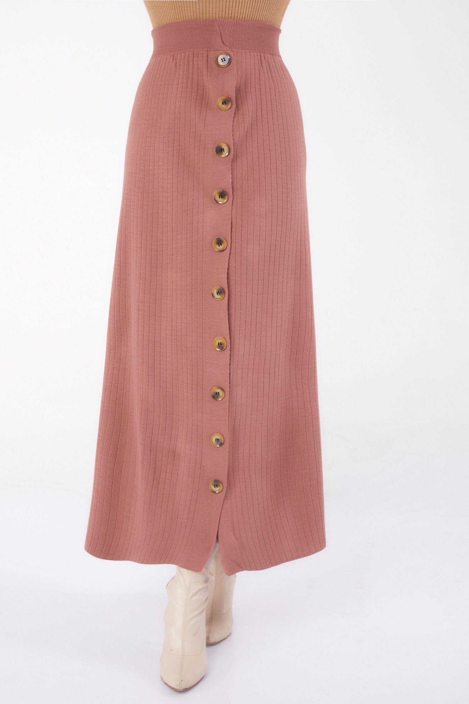 Düğmeli Triko Etek - 27668 - 3