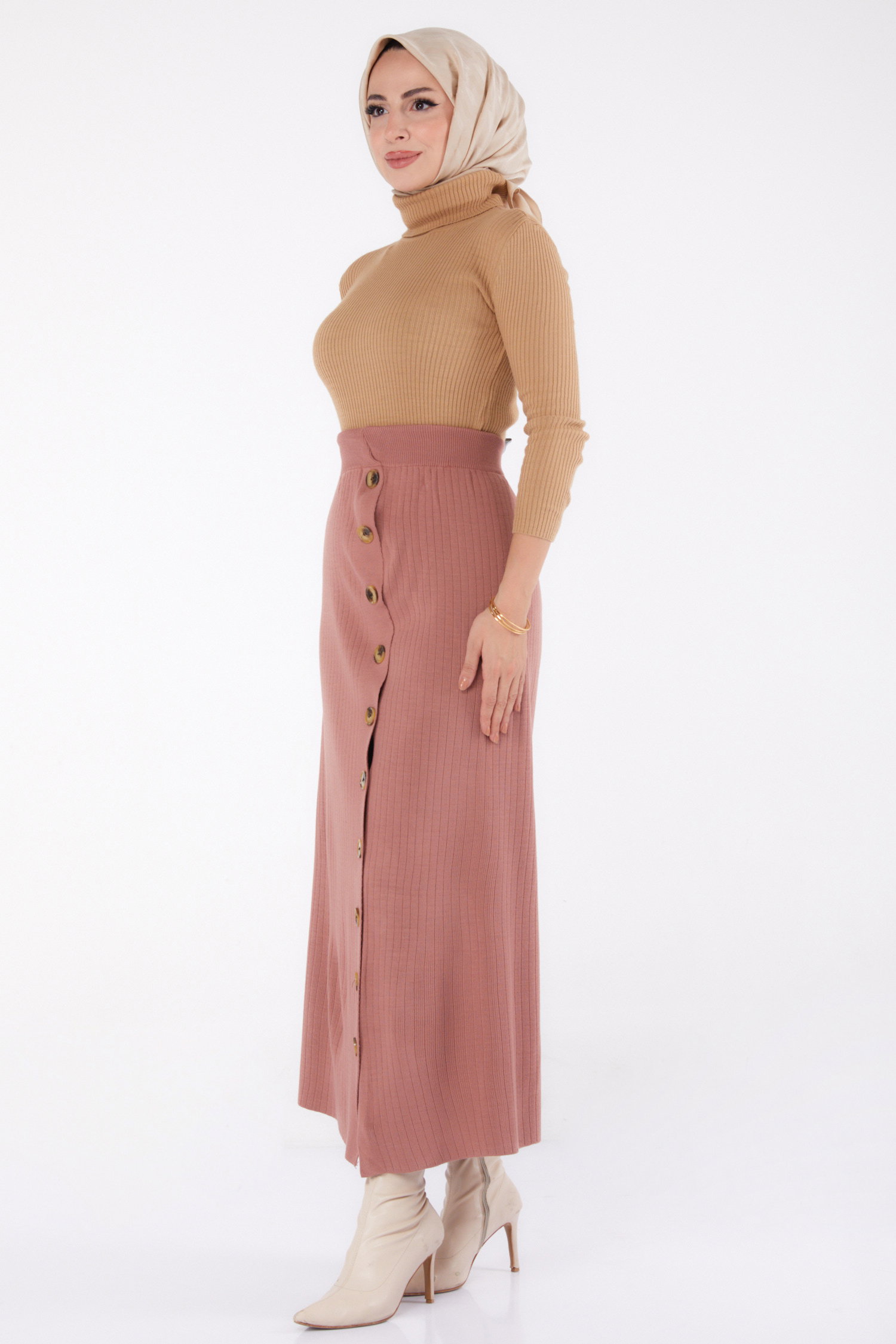 Düğmeli Triko Etek - 27668 - 4