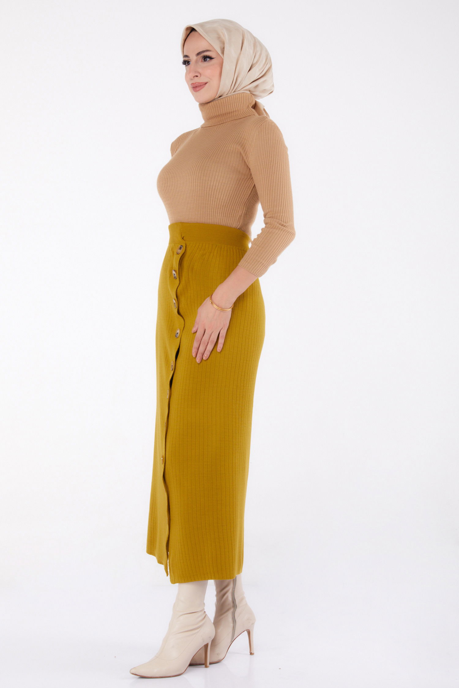 Düğmeli Triko Etek - 27668 - 4