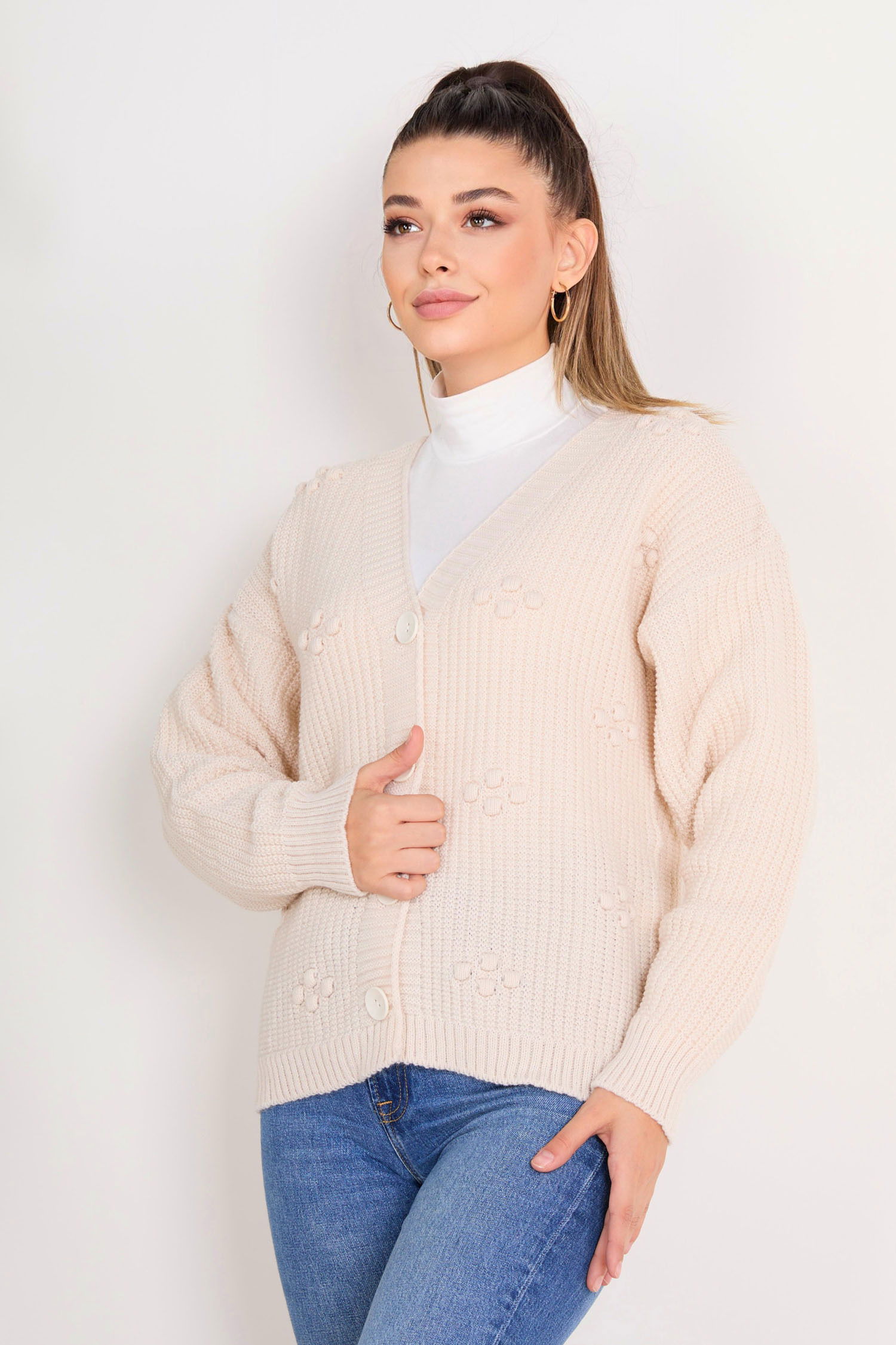 Düğmeli Triko Hırka - 27661 - 1