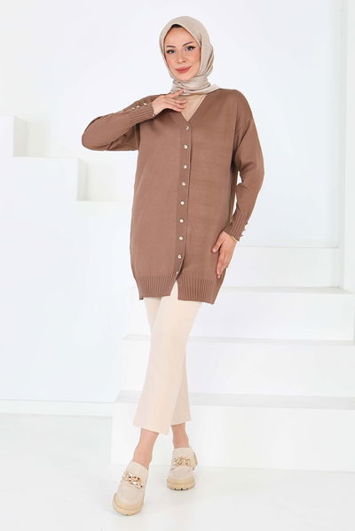 Düğmeli Triko Hırka - 27798-VIZON 