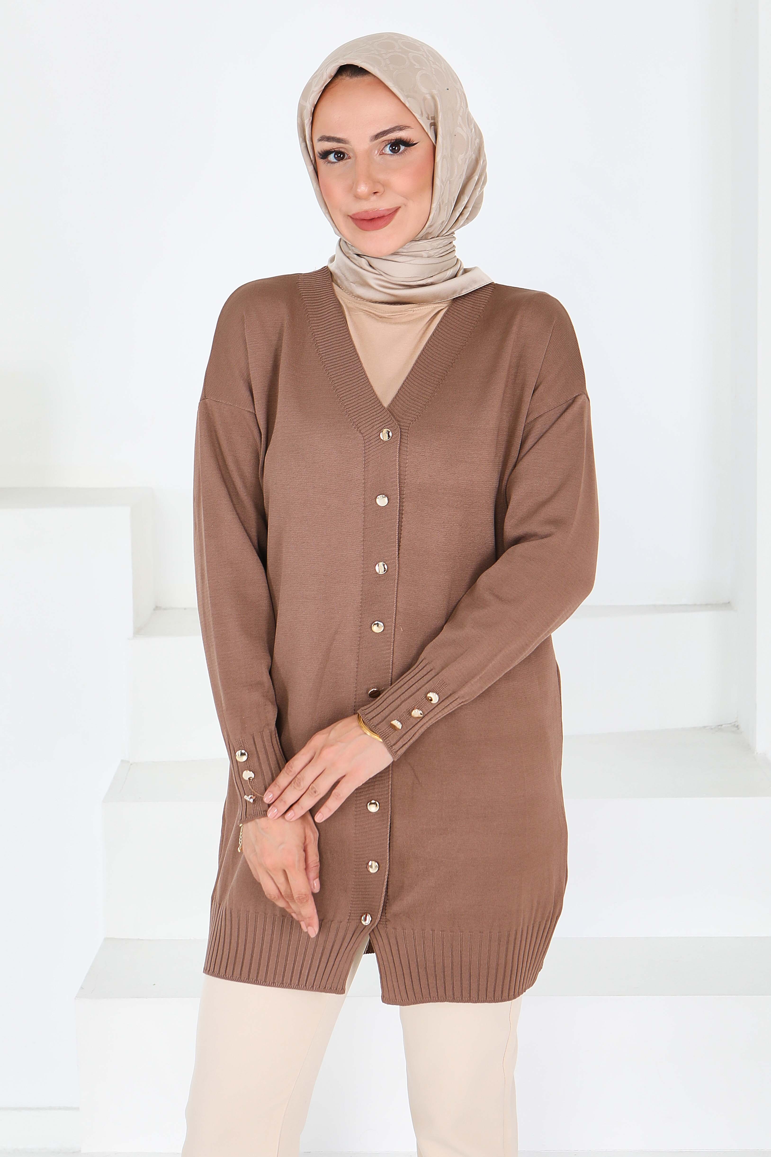 Düğmeli Triko Hırka - 27798-VIZON - 2