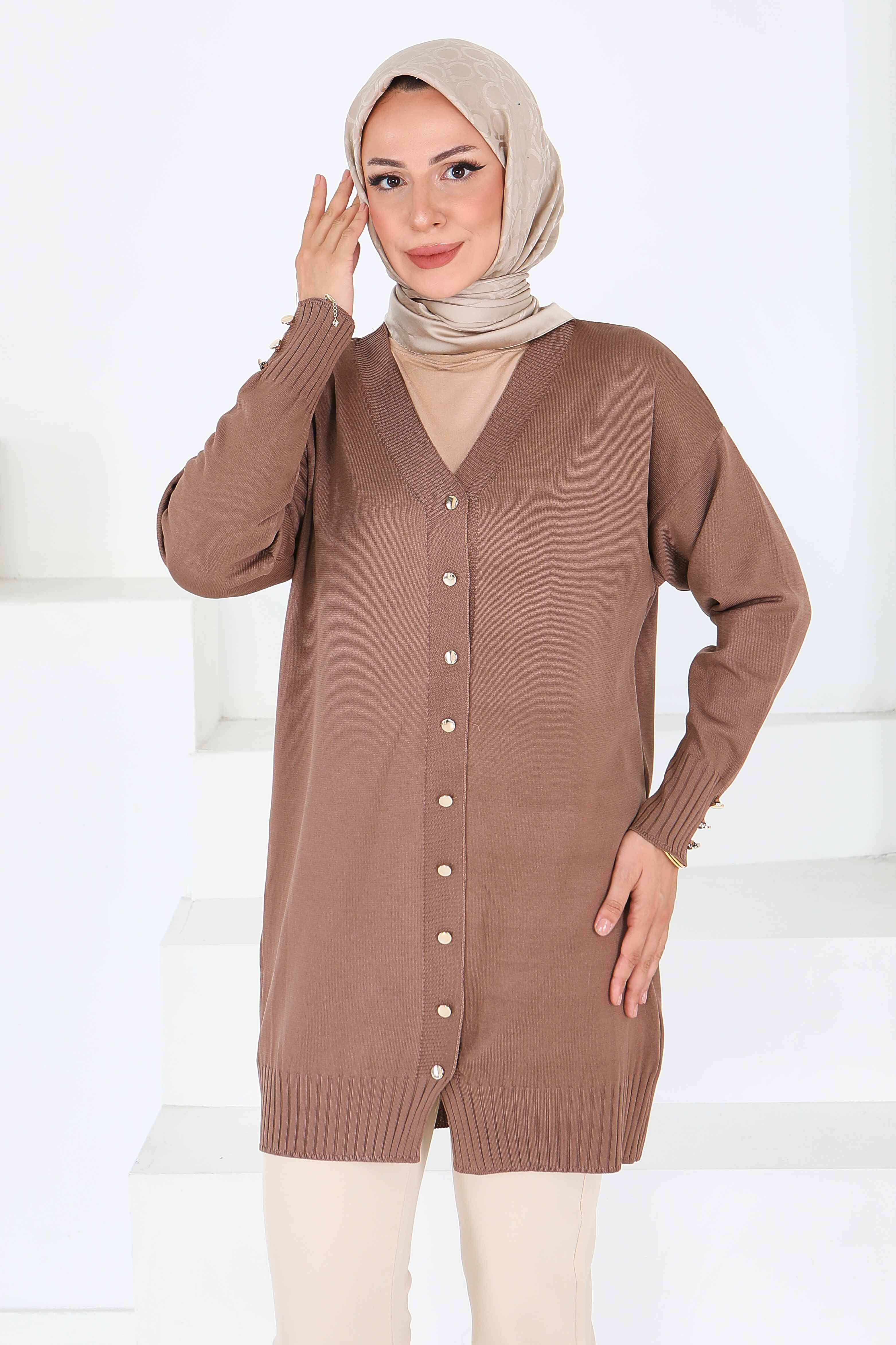 Düğmeli Triko Hırka - 27798-VIZON - 3