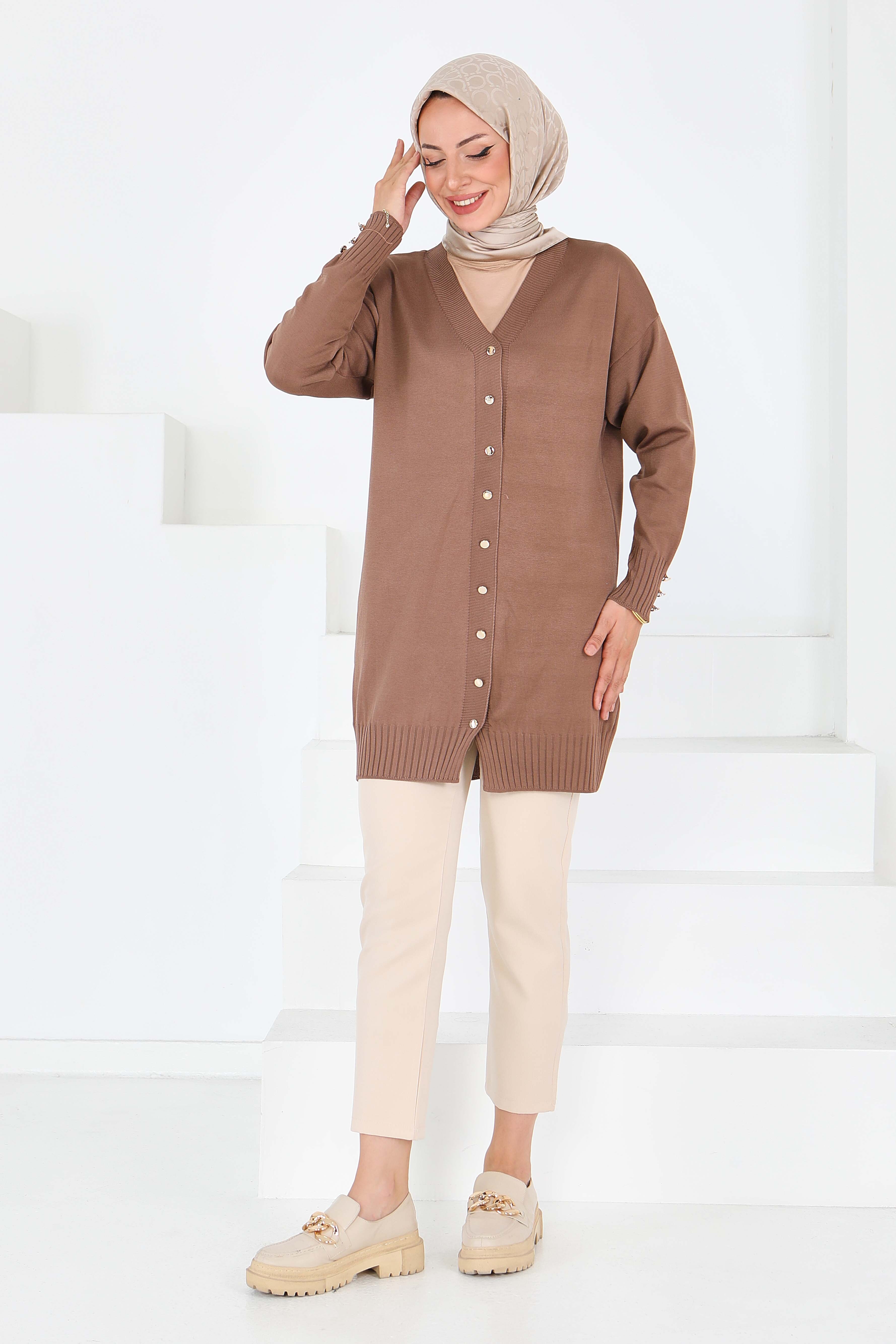 Düğmeli Triko Hırka - 27798-VIZON - 4