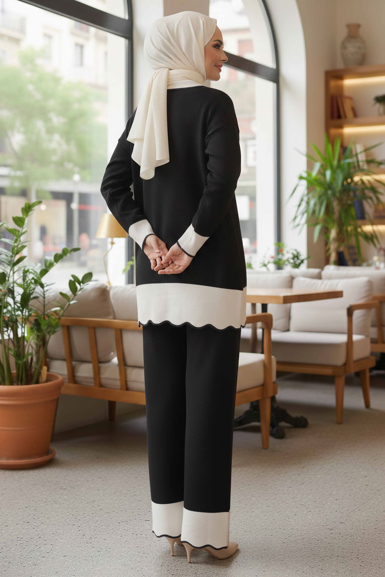 Düğmeli Triko İkili Takım - 28121-SIYAH - TOFİSA