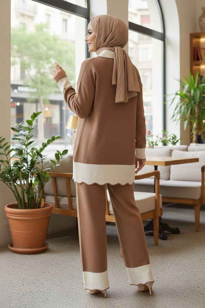 Düğmeli Triko İkili Takım - 28121-VIZON - TOFİSA