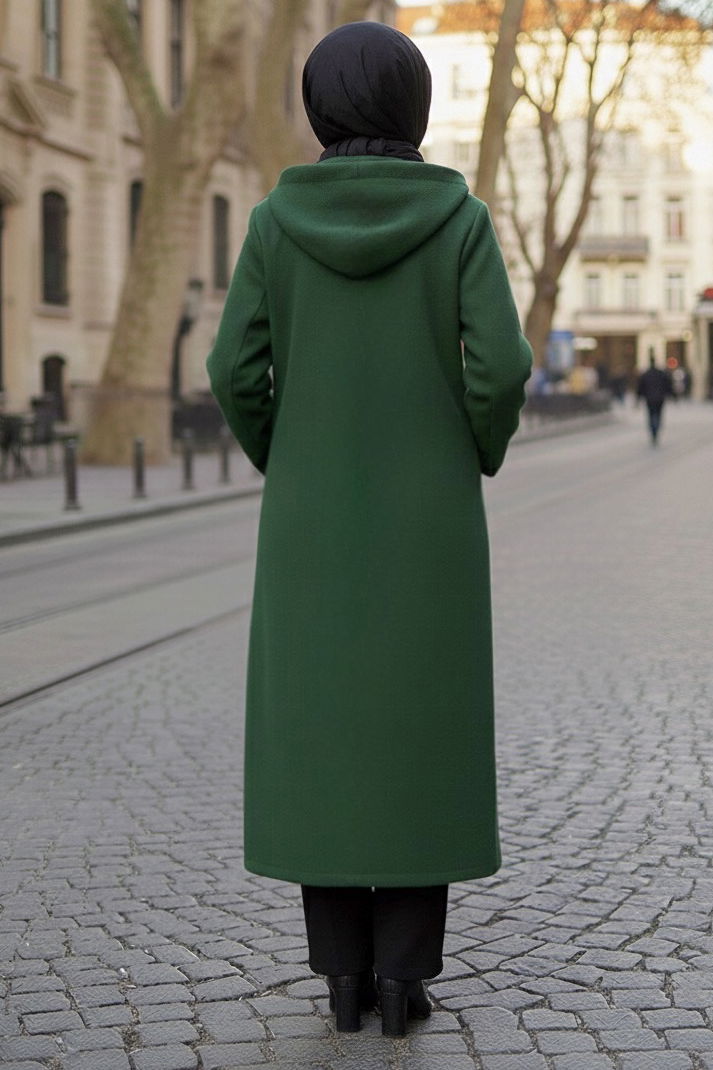 Düğmeli Zincir Detaylı Kaşe Kaban - 28040-ZUMRUT - TOFİSA