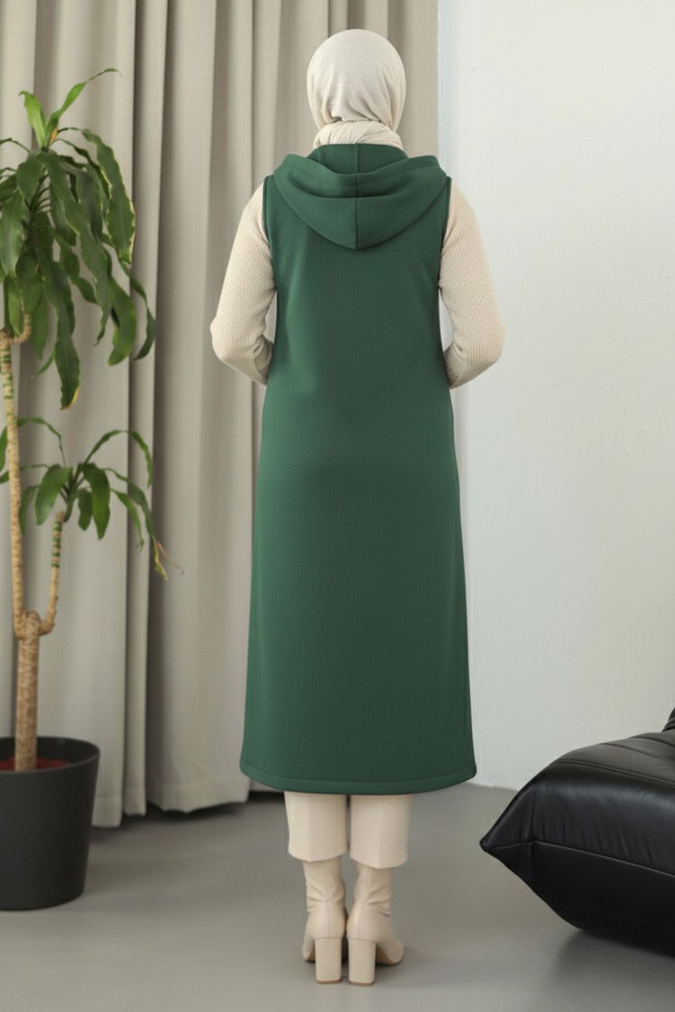 Düğmeli Zincir Detaylı Kaşe Yelek - 28035-ZUMRUT - 3