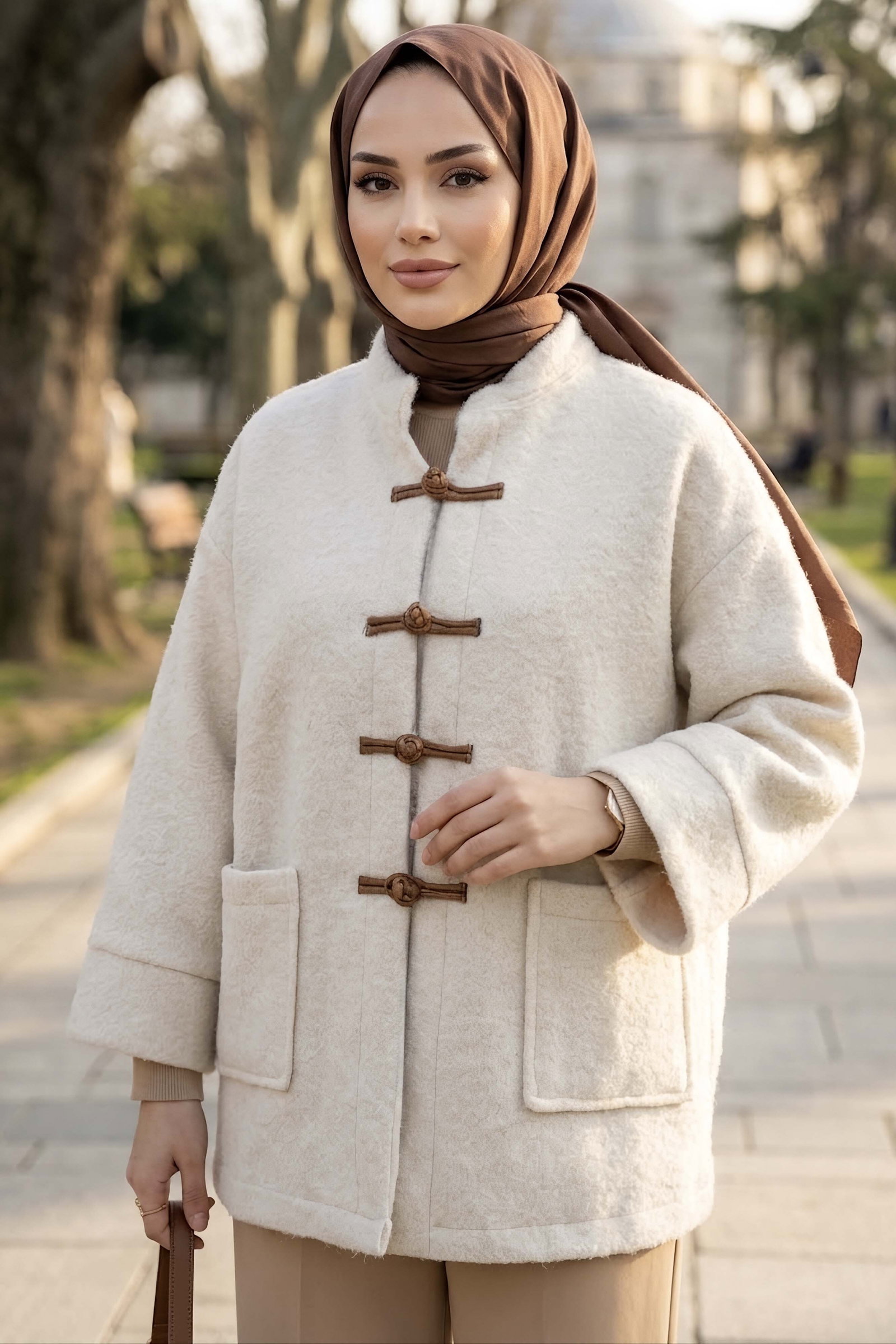Düğüm Detaylı Cepli Mont Krem - 29051-KREM - 1