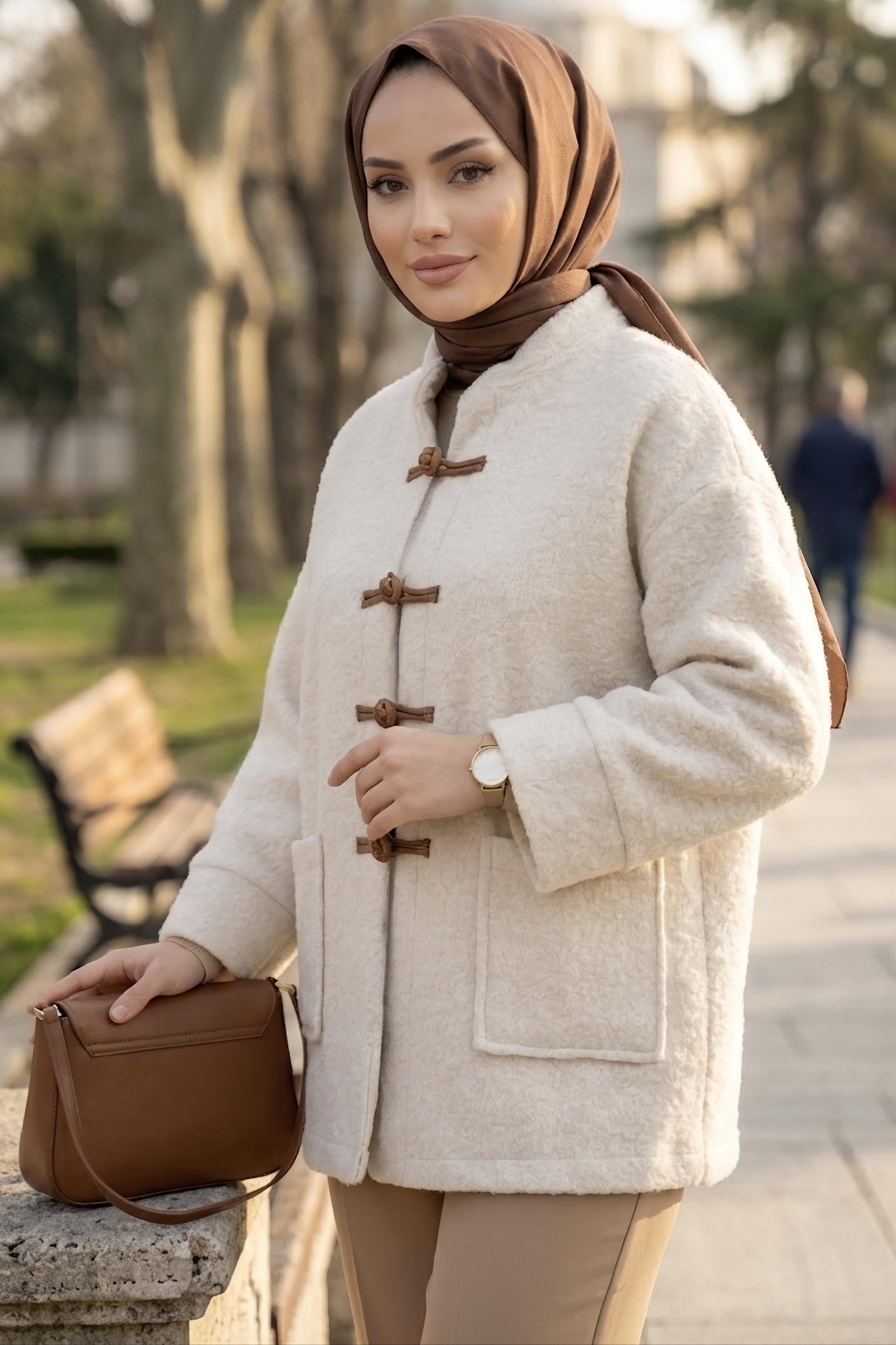 Düğüm Detaylı Cepli Mont Krem - 29051-KREM - 2