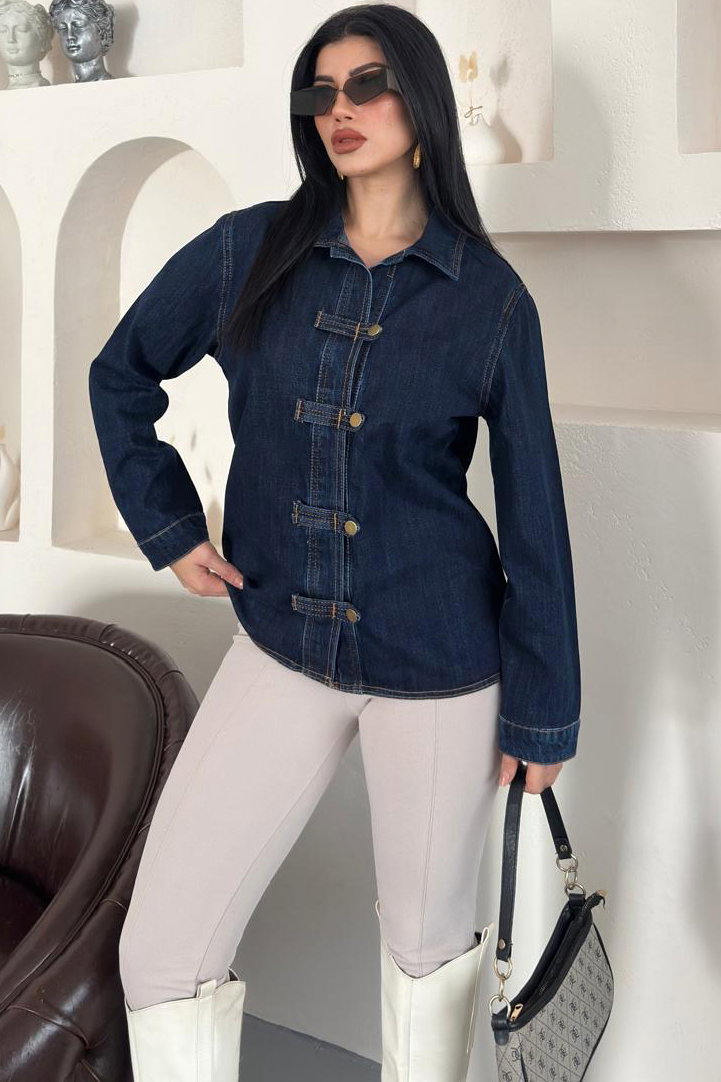 Düğüm Detaylı Kot Ceket Lacivert - K3008-LACIVERT - 2