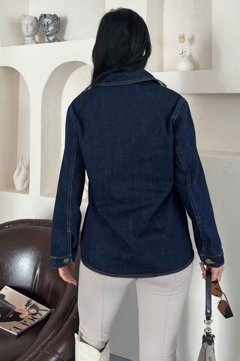 Düğüm Detaylı Kot Ceket Lacivert - K3008-LACIVERT - 5