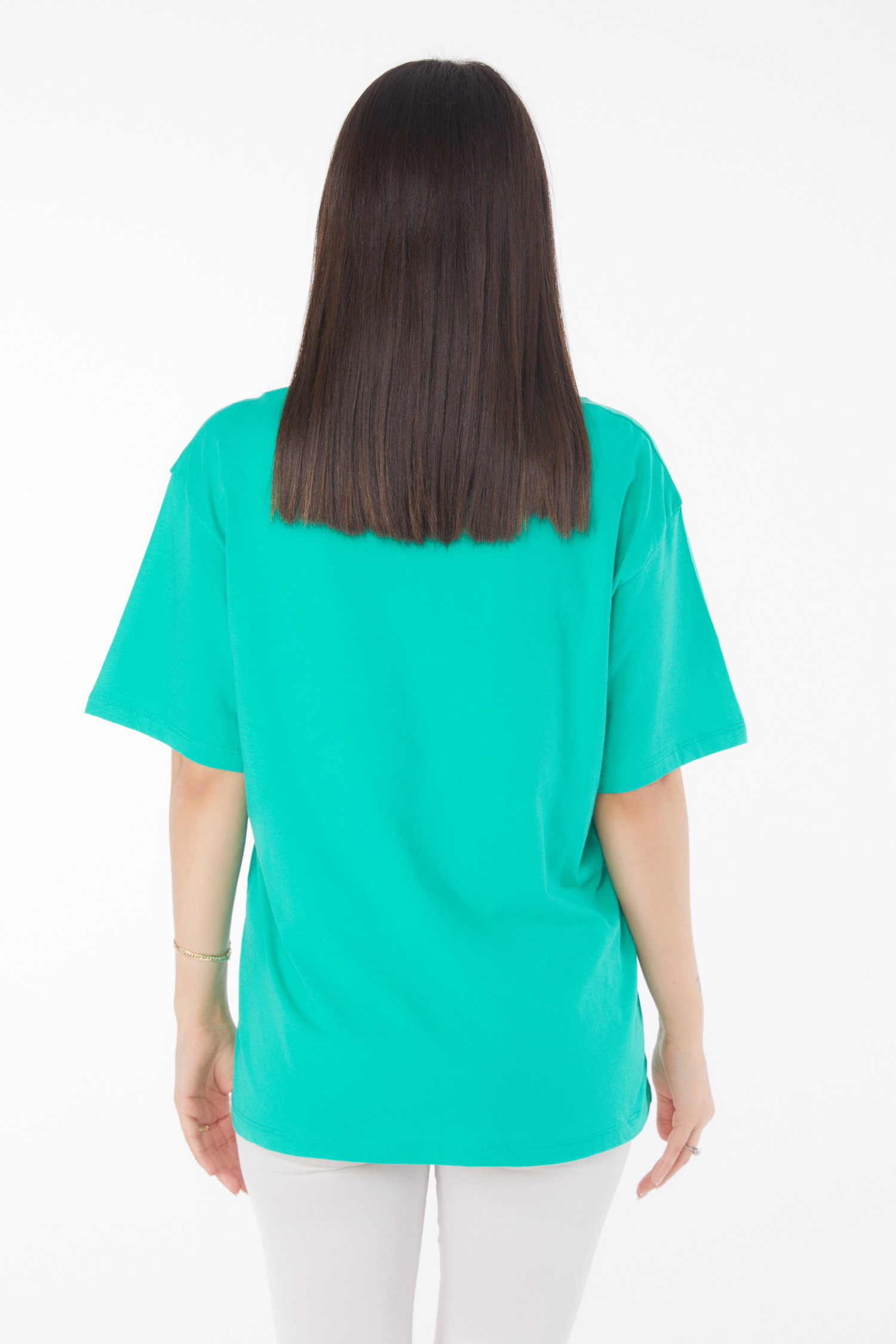 Düz Bahriye Yaka Kadın Açik Yeşil V Yaka T-Shirt - 25767 - 5