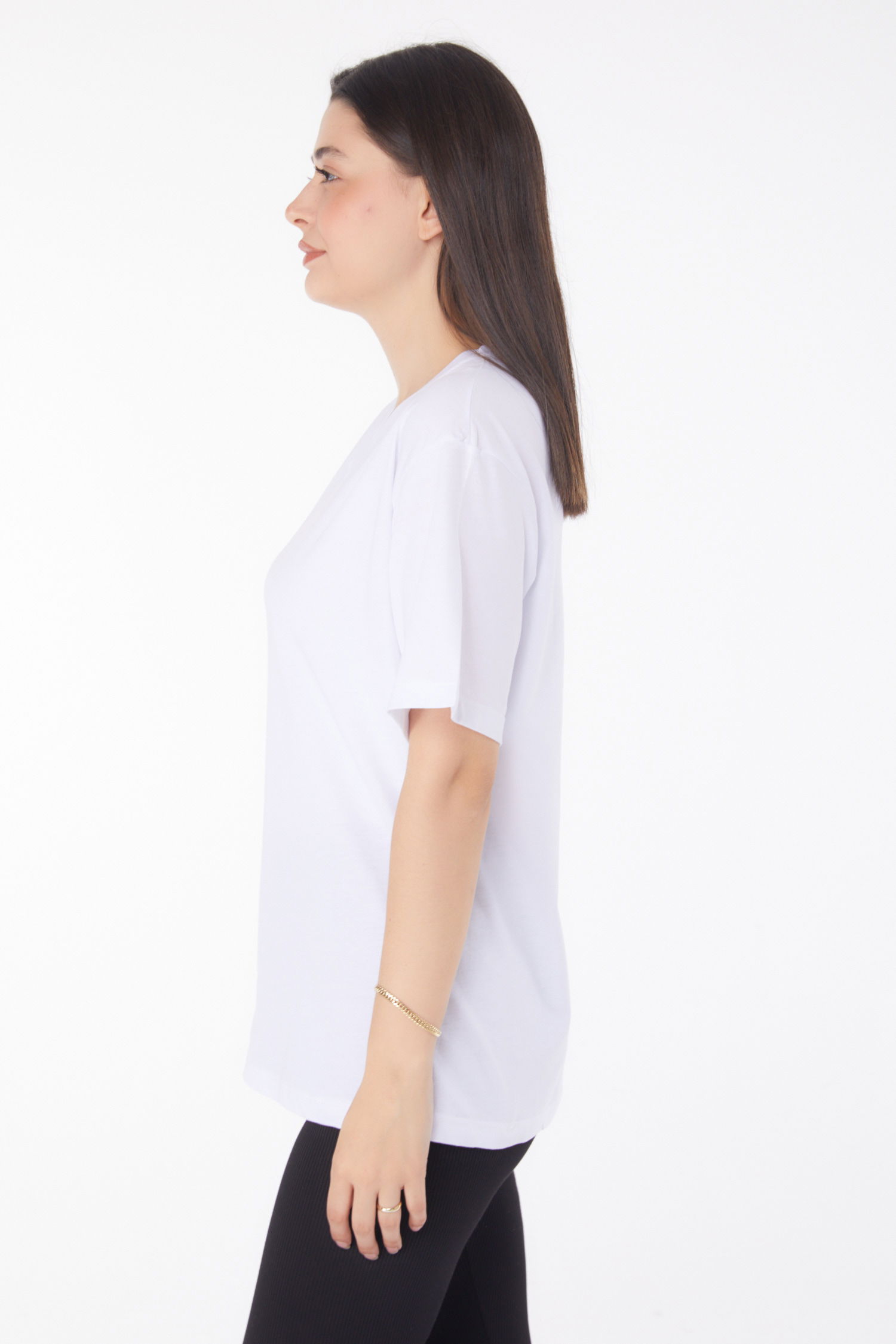 V Yaka T-Shirt Beyaz - 25767 - 4