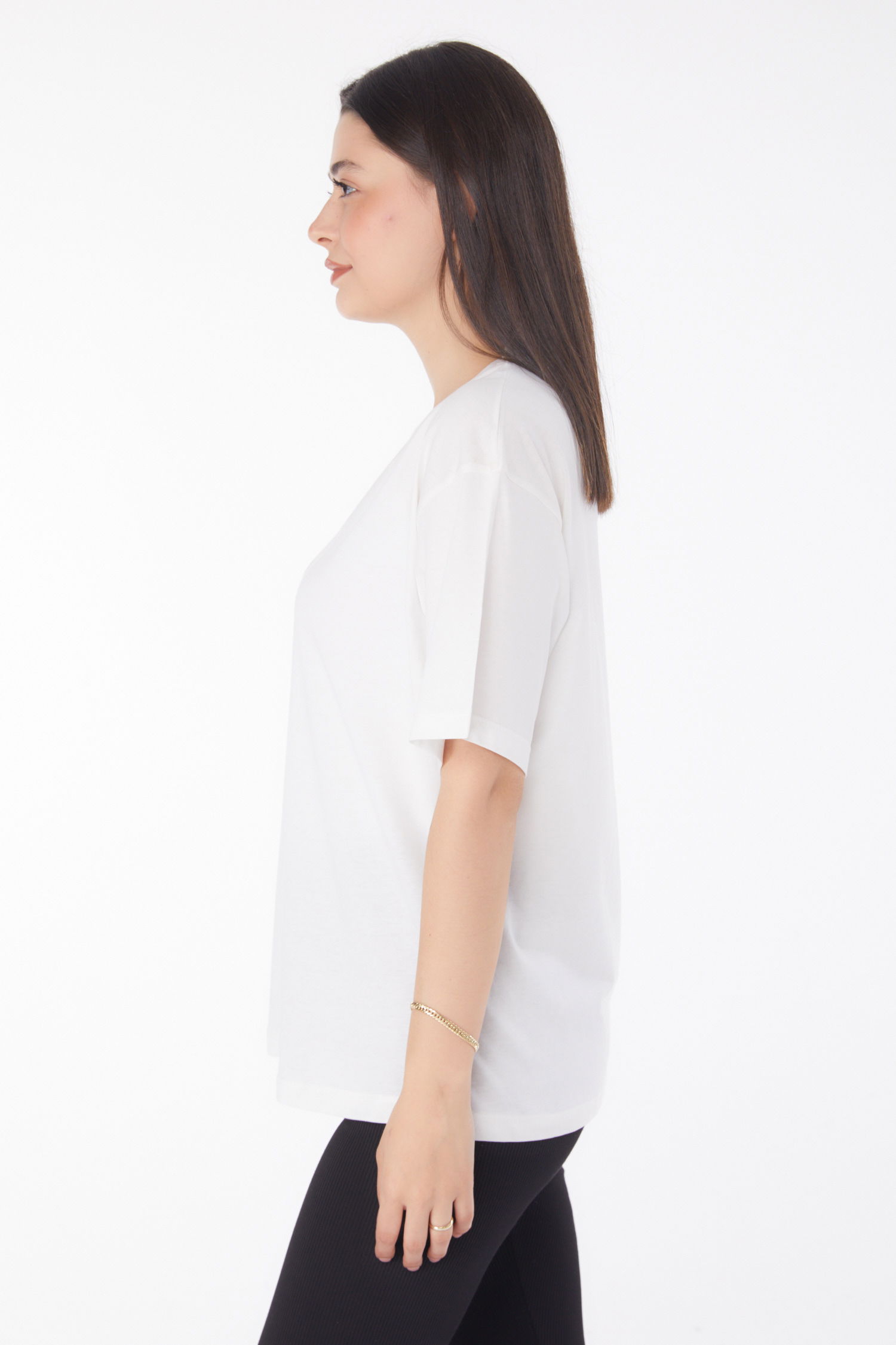 V Yaka T-Shirt Ekru - 25767 - 4