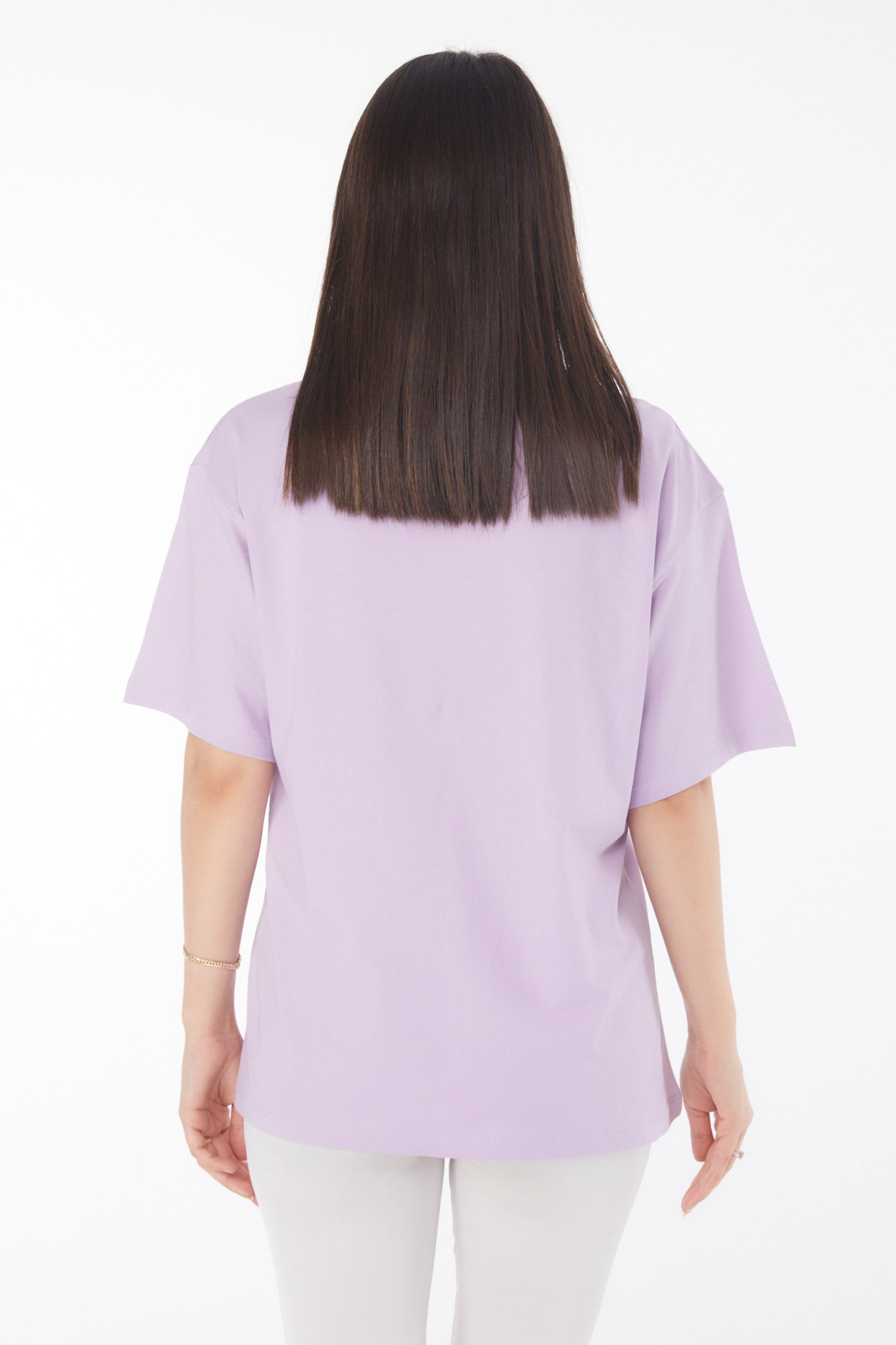 Düz Bahriye Yaka Kadın Lila V Yaka T-Shirt - 25767 - 5