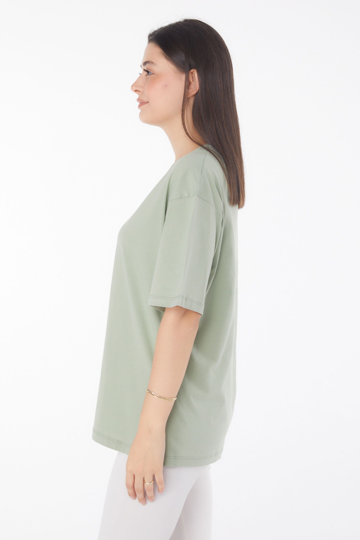 Düz Bahriye Yaka Kadın Mint V Yaka T-Shirt - 25767 - 4